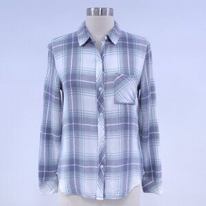 Rails Hunter Shirt Blouse Top Womens S Small Plaid Ocean Blue White Button Front